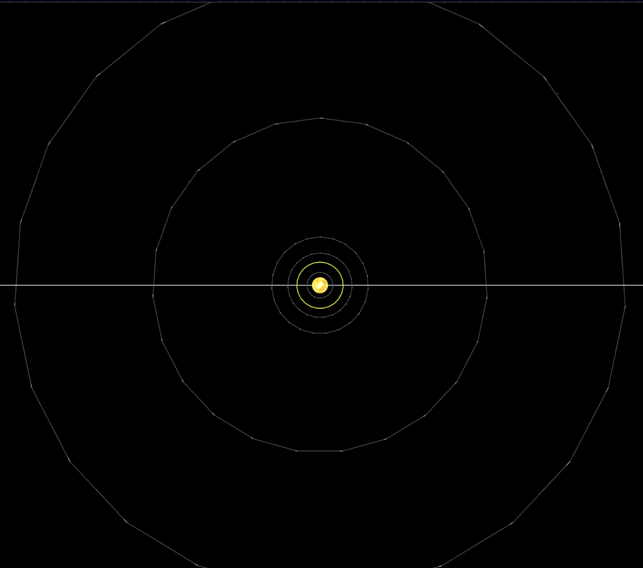 In the more comprehensive top view of the solar system, the orbit of the planet that has played a note will be highlighted in yellow.