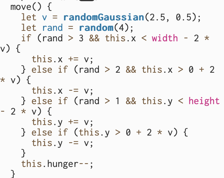 Both reproduce() and move() of the prey class use the random() function that we learned in class.