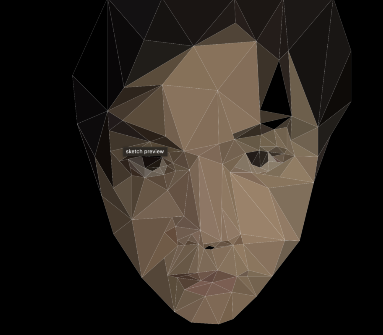 After drawing my face in illustrator with triangles, I started transferring the 200+ triangles from Illustrator to P5.Js. I obtained the ...